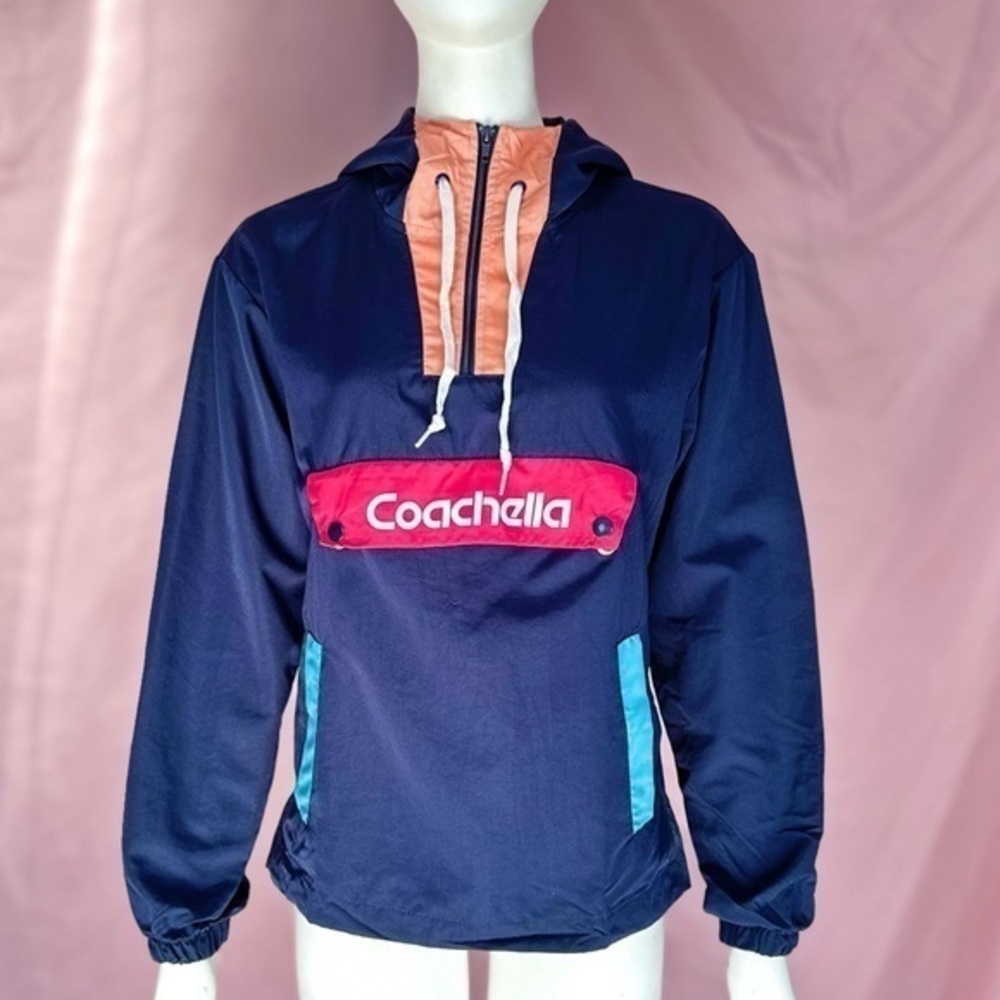 HTF Coachella blue pink orange windbreaker quarter zip hoodie, zip pocket, XS